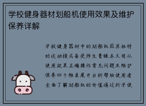 学校健身器材划船机使用效果及维护保养详解
